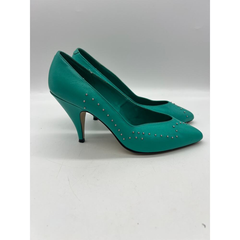 Vintage‎ Rush Hour Teal Leather Studded Pumps Women’s Size 5.5B - Picture 4 of 10